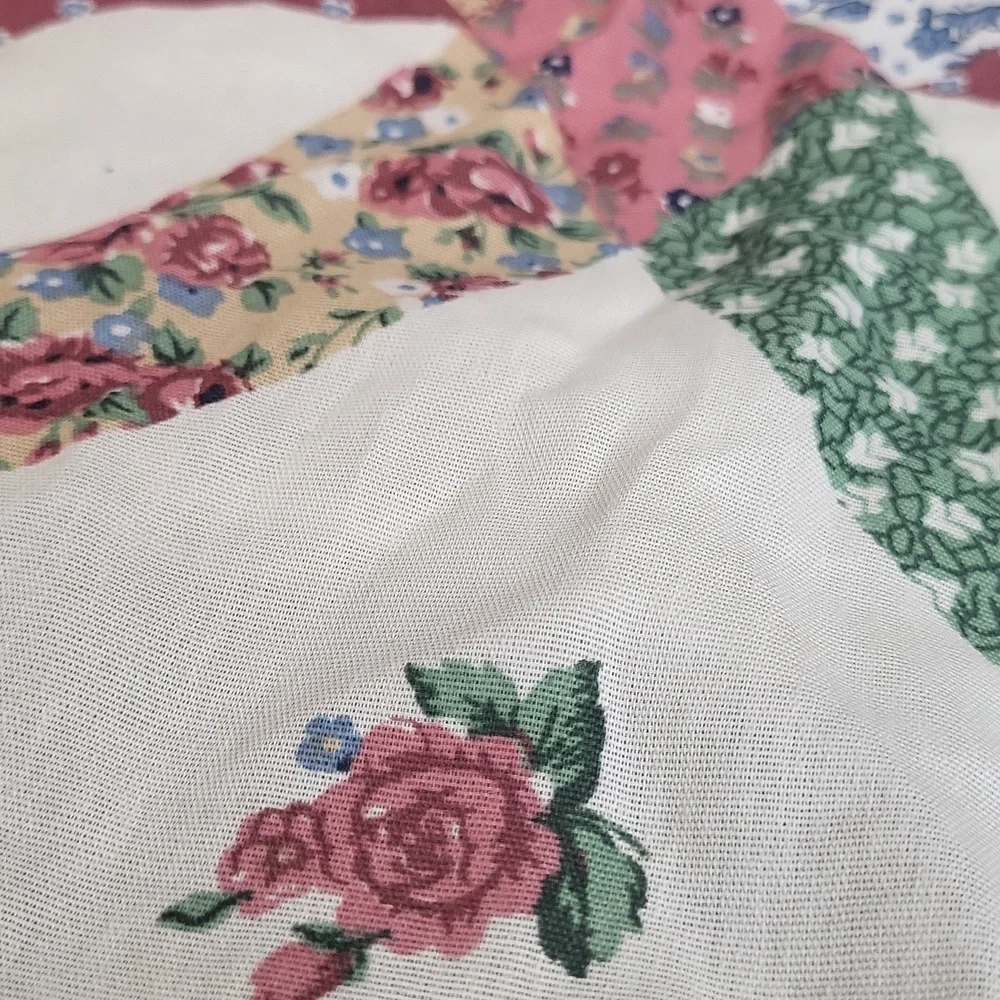 Vintage Calico Double Wedding Ring quilted Pillowcase sham